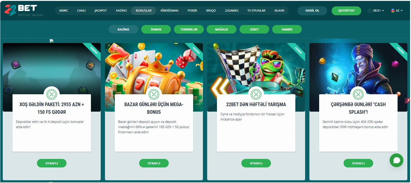 22Bet casino screen