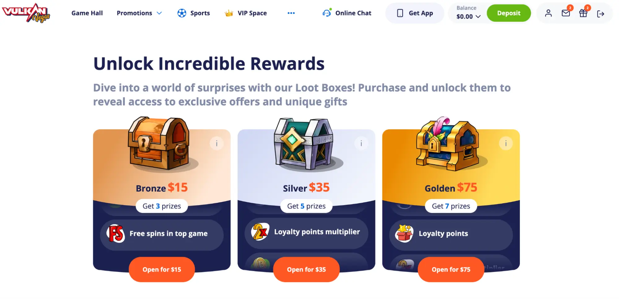Vulkan Vegas Loot Boxes