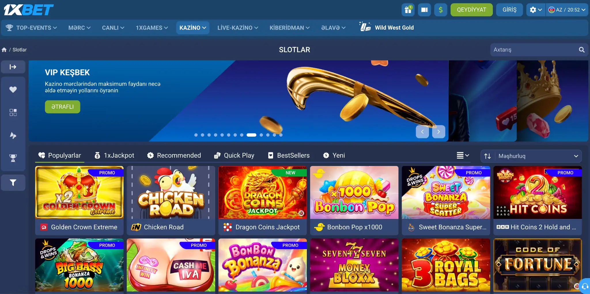 1xBet Casino Screen
