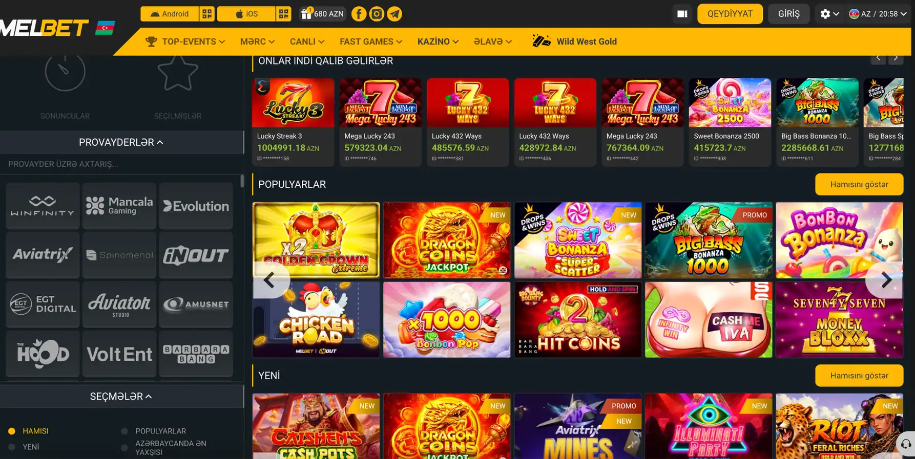 Melbet Casino Screen