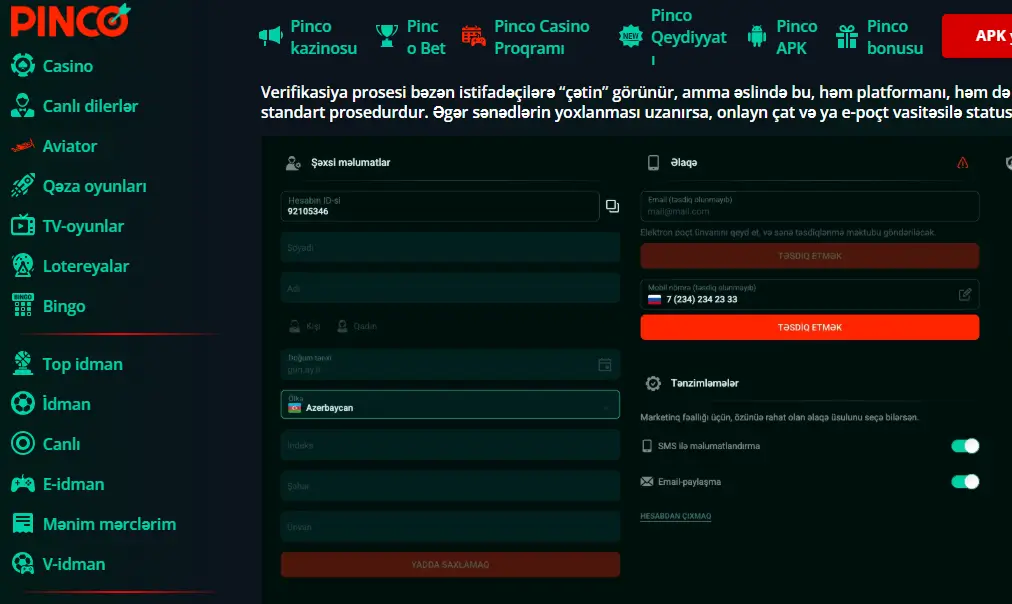 Pinco Registration Process