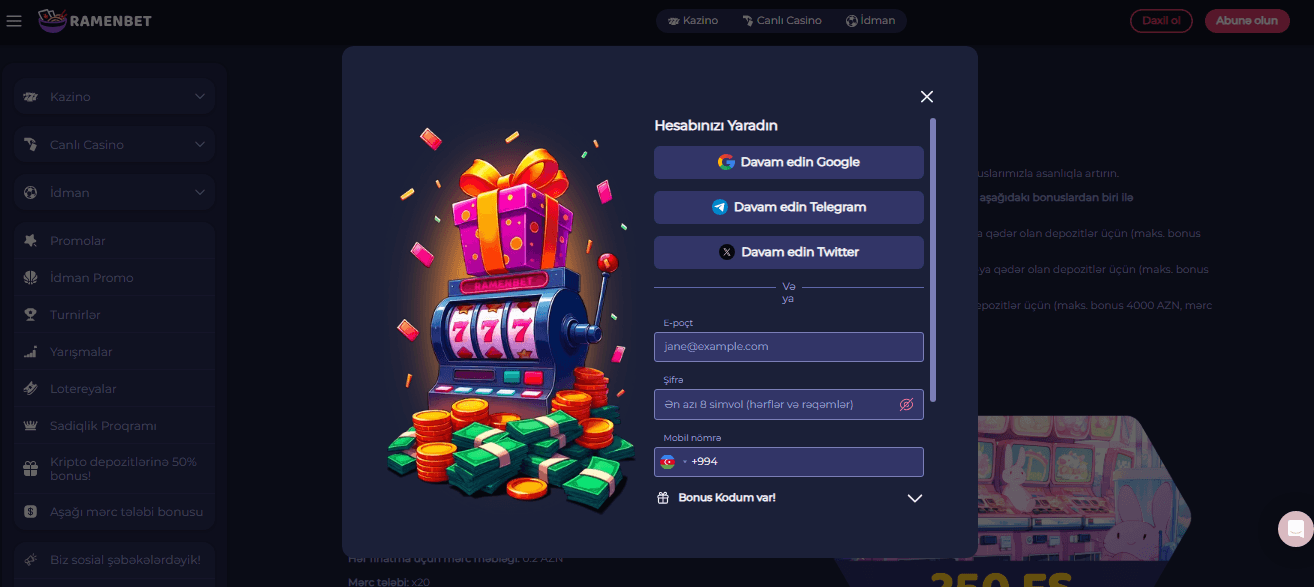 RamenBet Casino Qeydiyyatı